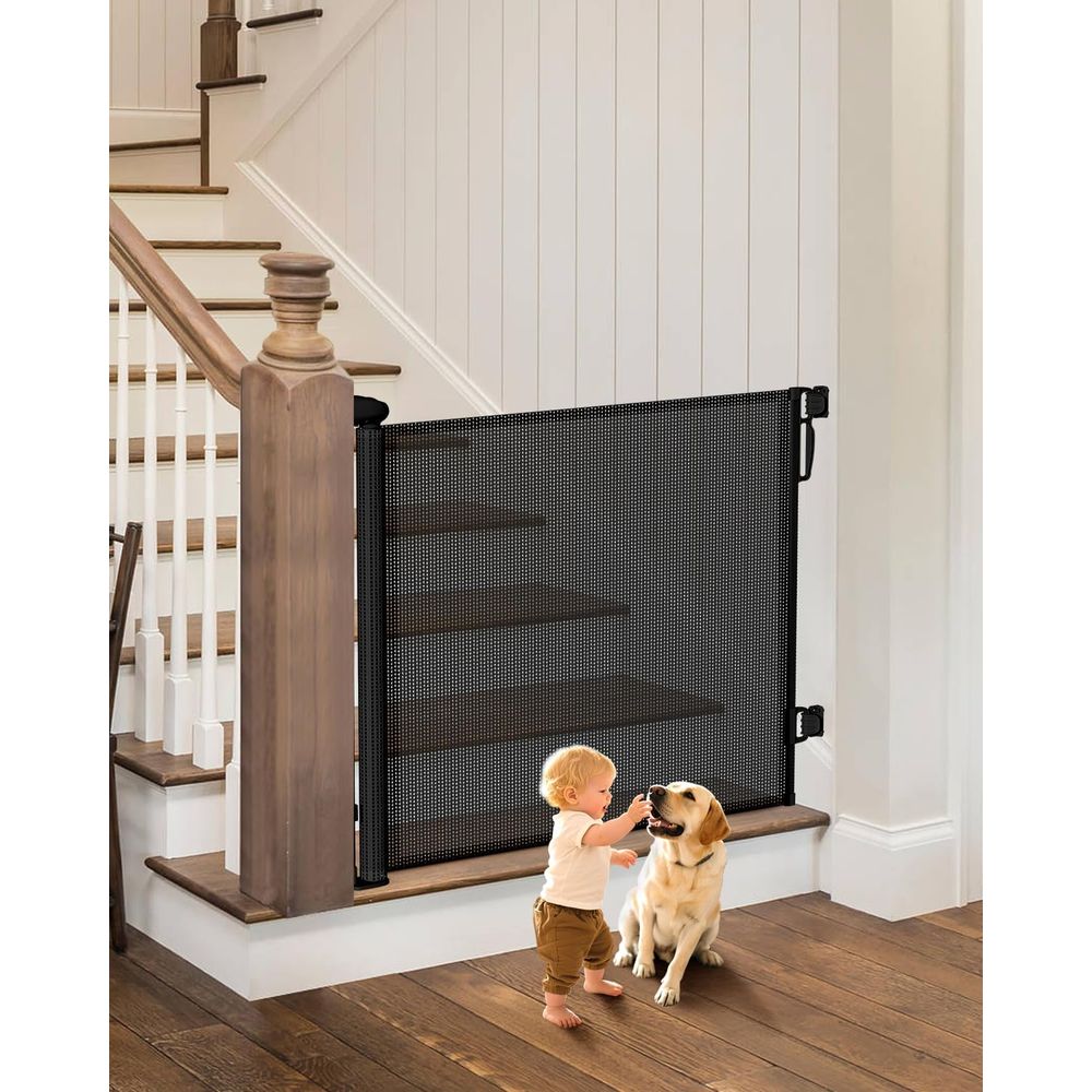 Baby Gate Stairs - Retractable 55 Wide Mesh Pet Gate