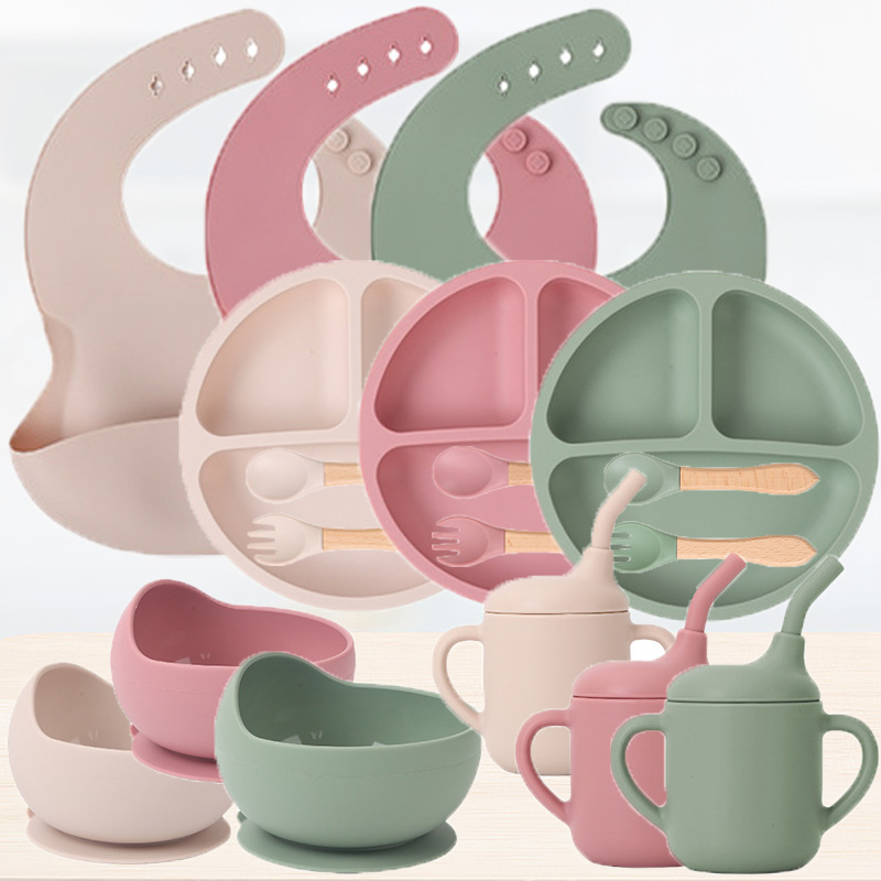 Silicone Baby Bibs - Children's silicone tableware set Baby Complementary